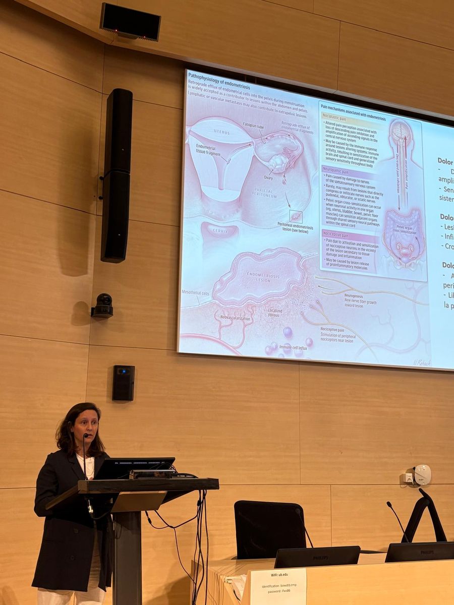 La Dra. Quintas dando una ponencia sobre los mecanismos del dolor en la endometriosis